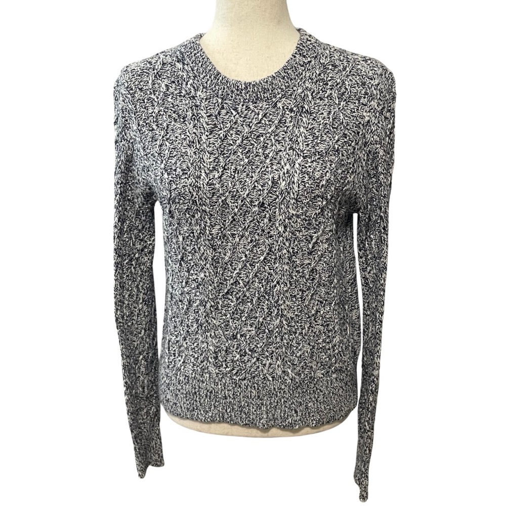 J. Crew Cable Knit Crewneck Sweater Marled 100% Cotton Women’s S Navy Blue